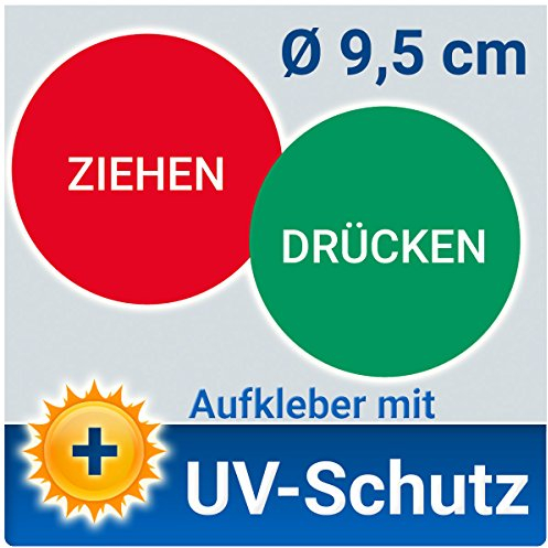 2er Set PVC-Aufkleber Türschild Drücken und Ziehen (einzeln), Ø 9,5 cm, mit UV-Schutz Outdoor geeignet, Hinweisschild Folie