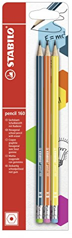 STABILO - Bleistift mit Radiergummi - pencil 160 in petrol, orange, gelb - 3er Pack - Härtegrad HB