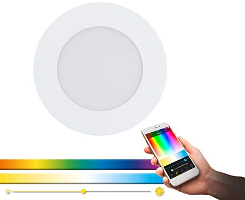EGLO connect LED Einbauleuchte Fueva-C, Smart Home Einbaulampe, Material: Metallguss, Kunststoff, Farbe: Weiß, Ø: 12 cm, dimmbar, Weißtöne und Farben einstellbar