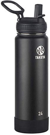 Takeya Actives Isolierte Edelstahl-Wasserflasche mit Strohhalm-Deckel, 680 ml, Onyx