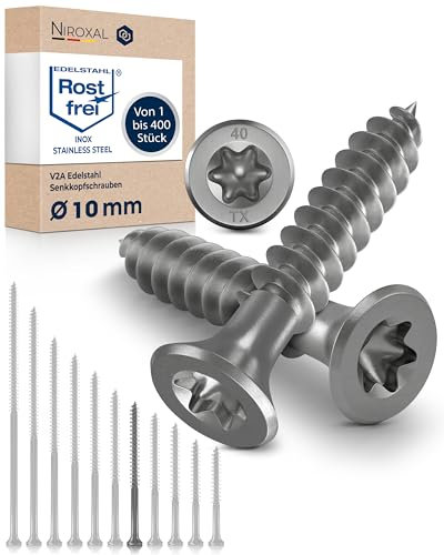 50x Vis à bois tête fraisée en Acier inoxydable Torx V2A vis inox 10x140 pour panneaux d'aggloméré Bois Filetage partiel 10mm fort 140mm long 50 pièce en acier A2
