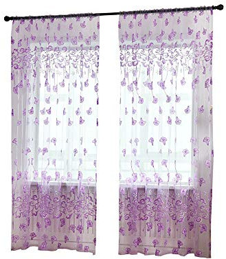 Xmiral T黵vorhang Gardine T黮l Gedruckte Translucidus Scheibengardine mit Stangenloch 100x200cm(d Violett)