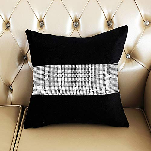 HeMiaor 2 Stück Schwarz 18x18-Zoll Samt Kissenbezug mit Diamantstreifen für Sofa und Stuhl Dekoration