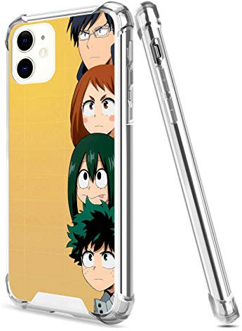 Anime Manga Character Clear Case for iPhone 11 6.1 Inch Shockproof Anti AL Hard PC + TPU Bumper Protective Case (Cute-My-Hero-Academia)