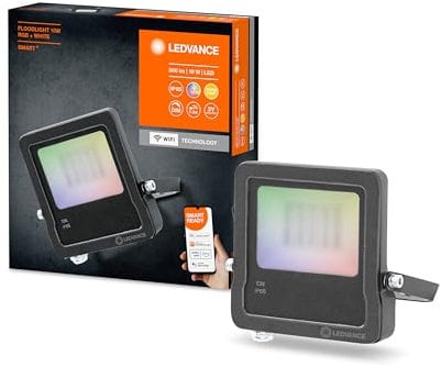 LEDVANCE Smarte LED Aussenleuchte mit WiFi Technologie, Flutstrahler für Außen, RGB-Farben änderbar, 10W, aus dunkelgrauem Aluminium, Kompatibel mit Google und Alexa Voice Control, SMART+ WIFI FLOOD
