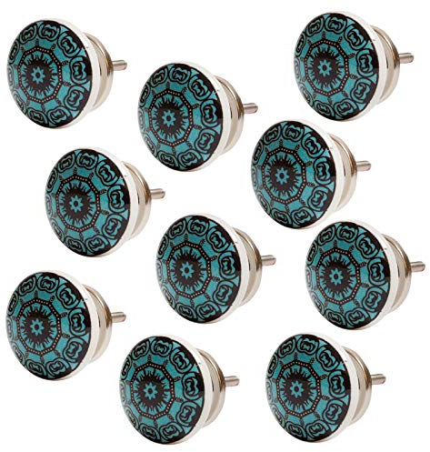 Knober Set 10 Stück Möbelknöpf Keramik Mandala Energy Shabby-Chic Schrankknöpfe Türgriff (10 X Petrol 05)