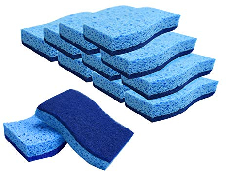 TRIXES Cleaning Sponges - 12 Pack - Double Sided Sponge Layer & Scrubbing Scouring Pad - Ergonomic Shape - Streak Free - Professional Cleaning - Washing Up - Remove Marks - Kitchen Tools