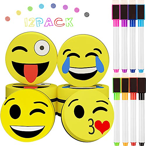 X-BLTU 4er Set Whiteboard Schwamm+Whiteboard Marker, 2 in 1 Kreidemarker | EVA-, Magnet- und Filzgewebe, Magnetisch Schwamm mit Stifte, Trocken Abwischbar, Rundspitze 1-2mm, Perfekt für Zuhause Büro
