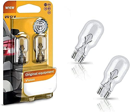 2x Philips W16W 12V W2,1x9,5D 12067B2 Vision - mehr Licht Bremslicht Hecklicht Rückfahrlicht Nebelleuchte vorne Blinker vorne hinten und seitlich Ersatz Halogen Auto Lampe E-geprüft