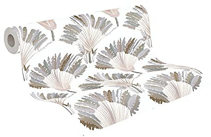 A.S. Création Architects Paper Dschungeltapete Jungle Chic Tapete tropisch PVC-freie Vliestapete grau weiß braun matt glatt 377082 37708-2, 10.05 m x 0.53 m
