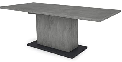 byLIVING Esszimmertisch Athen/Beton-Optik grau/großer Auszugstisch 160 cm bis 200 cm/Säulentisch mit Ausziehfunktion/Tisch mit Synchronauszug und Einlegeplatte / 160-200 x 90, H 75 cm