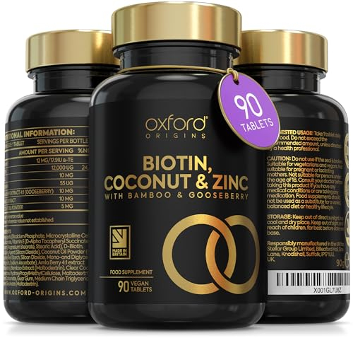 Biotin Hair Growth Supplement 12,000mcg | Vegan Biotin Tablets for Hair | Hair Vitamins & Superfood Boosted Complex w/Coconut, Zinc, Vitamin E, Gooseberry & Bamboo | Skin & Hair Growth Vitamins Women