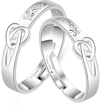 WHOIY Ringe Silber 925 2Pcs Gravur I Love You Trauringe Verriegelung Herz Love Ringe, Silber, Geschwister Geschenke (Verstellbar)