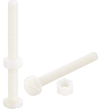 sourcing map 20 Pares Nylon Tornillo Tuerca Surtido, M6x60mm Ranurados Plana Cabeza Tornillos y M6 Hexagonal Tuercas para Maquinaria, Electrónica, Blanco