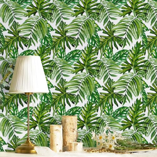 lenify Tropical Peel and Stick Wallpaper Jungle Contact Paper 17.7inch x 118.1inch Palm Leaf Contact Paper Peel and Stick Green Palm Wallpaper Tropical Leaf Removable Decorative Vinyl