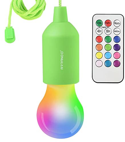 ARRANCIO Lampadina A Batteria, Lampadina Senza Corrente 12 Colori Con Timer Multicolore, Luce Soffusa, Portatile 1W Per Campeggio, Festa, Per Esterno o Interno (RGB-1UNI, VERDE)