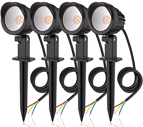 MEIKEE Outdoor Garden Landscape Lights 500LM 2700K Spike Lights | IP66 Waterproof LED Landscape Spotlights,Warm White,Decorative Lawn Light for Garden,Patio,Backyard,4-Pack,1M Cable