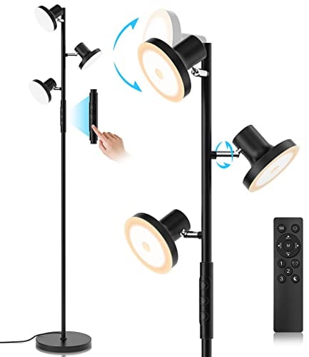 SIBRILLE Stehlampe LED Dimmbar, 36W Deckenfluter LED Dimmbar 2500LM mit Fernbedienung & Berührung 2700K-6500K, 3-Licht Leselampe Moderne Stehleuchte Stehlampe für Wohnzimmer Schlafzimmer Büro Hotel