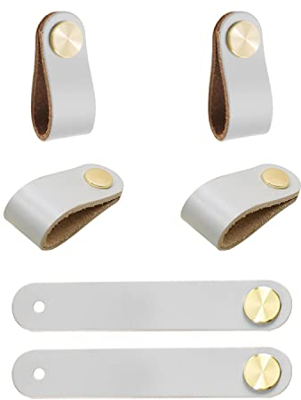Kacrilidi 6 Pièces Poignee Cuir, Cuir Poignées de Placard, Poignee Cuir Bouton, Poignee de Meuble Cuisine Monotrou Poignée De Tiroir en Cuir, pour Meubles Cuisine Salle de Bain Armoires, gris