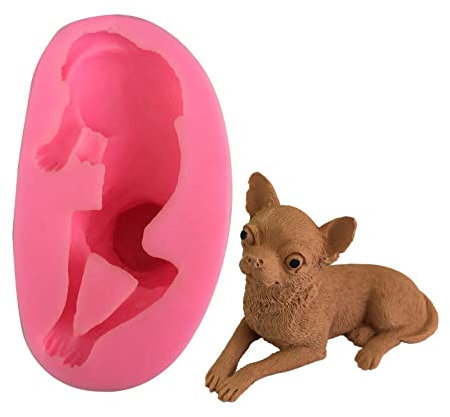HOCAH 3D Chihuahua Welpe Silikon Form Kuchen Süßigkeiten Flipping Tropfform Dekor DIY Form Rosa