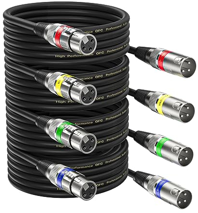 NUOSIYA Cable XLR 5m 4 Pack, XLR Cable Macho Hembra, Cable de micrófono XLR macho a hembra Cable XLR balanceado de 3 pines para micrófono, mezclador, altavoz, amplificador