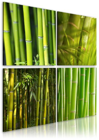 B&D XXL - Ensemble de 4 tableaux d'art décoratif 80x80 cm - Tableau acoustique panneau insonorisant impression sur toile décoration - Bambou vert zen 030210-82