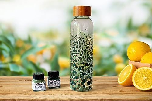 Little Creations DIY Glass Water Bottle Green 500 ml | Personalised Glass Bottle | Water Bottle with Bamboo Lid | Complete Craft Set Including Glass Bottle and Porcelain Paint