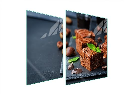 TMK ArtDeko Tabla de cortar decorativa de cristal templado y cubre vitro, Placa protectora de vitrocerámica 70 x 52 cm 2 piezas, para inducción, protección contra salpicaduras, Postre