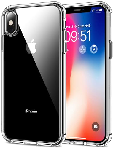 HOOMIL Crystal Clear Hülle für iPhone X/iPhone XS, [Anti Gelb] [Militärisch Stoßfest] Handyhülle Durchsichtig Hart Rückseite Schutzhülle - Transparent