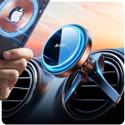 Auckly 15W Magsafe Autohalterung mit Ladefunktion,【Dreiecksclip】 Auto Lüftung Wireless Car Charger KfZ Magnet Handyhalterung für iPhone16 15 14 13 12 Pro Max Mini Plus für Benz Audi BMW [A28 SJ]