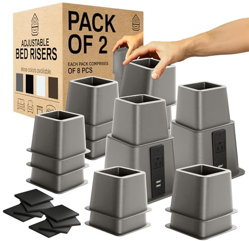 Home Intuition Robuste, verstellbare Betterhöhung, Möbelerhöhung, 7,6 cm, 12,7 oder 20,3 cm, 2 Stück, 16-teiliges Set (Grau mit USB)