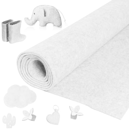 Yuragim Filzrolle Filzstoff, Filz Meterware 30cmx250cmx3mm Filz Stoff Bastelfilz Dekofilz Taschenfilz Filzmatte für DIY Aufbewahrungstasche Filzunterlage Patchwork Nähen Basteln (Weiß)