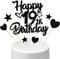 Conruich Tortendeko 19. Geburtstag Jungen, Kuchendeko Happy 19th Birthday Schwarz, Glitzer Kuchen Topper 19. Geburtstag Ballons Konfetti Papierfächer für Geburtstagstorte Deko 19 Jahre Junge Mädchen