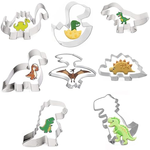 ieron Lot de 8 emporte-pièces dinosaures en acier inoxydable pour enfants, pâte à sucre, pâtisserie, décoration de gâteau