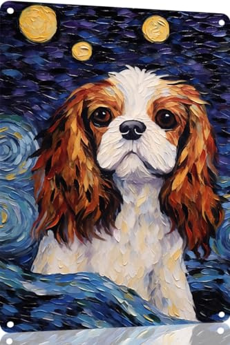 TopPacific Cavalier-King-Charles Spaniel Ölgemälde-Blechschild, buntes Ölgemälde, Tier-Poster, Vintage-Metall-Blechschilder für Männer und Frauen, Wandkunst, Dekoration für Zuhause, Bars, Clubs, Cafés