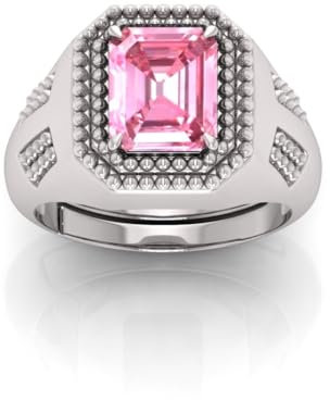 RRVGEM 10.00 Ratti Bague plaqué argent saphir rose astrologique bague réglable taille 16-22 pour homme et femme, Métal, Saphir