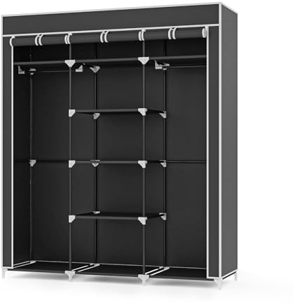 Mondeer Stoffschrank, roßes Stauraum, Stabiler Schrank, für Schlafzimmer, Ankleidezimmer, Schwarz, 150x45x175cm