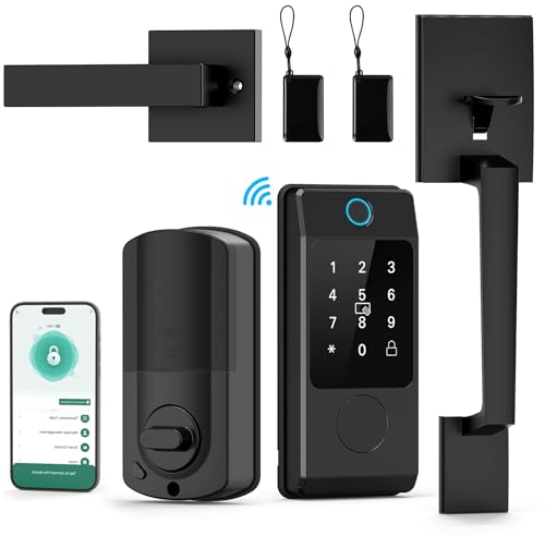 WiFi Smart Locks for Front Door, Miuedo Front Door Lock Sets, Door Handle Sets with Electronic Keypads, Keyless Entry Door Lock, Fingerprint Door Lock, Auto Lock Digital Lock (Black)