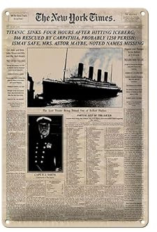 Schild Blech 20x30cm - Made in Germany - Zeitung New York Times Titanic sinks Metall Deko Blechschild