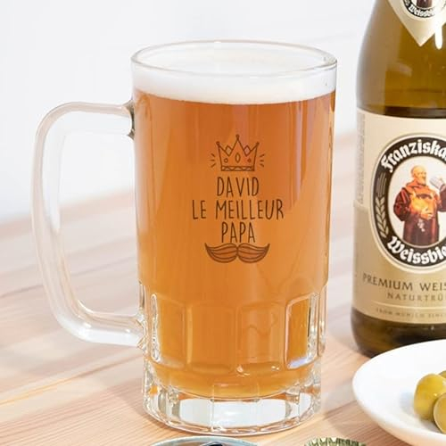 Wanapix | Chope à Bière Personnalisable | Verre Personnalisé avec Foto e Texte | Cadeau Originale | 500 ml | Le meilleur papa