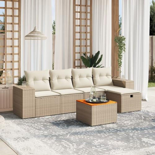 ULUYYUC Set Divano da Giardino 6 pz, set divani da giardino da set pranzo giardino tavolino da giardino salotto giardino Adatto per Giardino Terrazzo Balcone con Cuscini Beige in Polyrattan