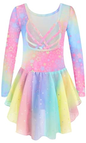 Arshiner Ballet Clothing Girls Dance Dress Long Sleeve Ballet Dress Cotton Ballet Suit Children's Dance Bodysuit with Ballet Skirt TüTü 2-10 Years