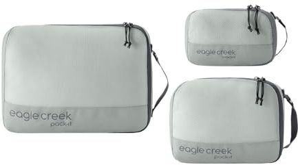 Eagle Creek Pack-It Reveal Packwürfel Set XS/S/M 3-teilig Grau | Großes Mesh-Sichtfenster, formstabile Materialstruktur, drei Größen für Accessoires, Shirts und Hosen