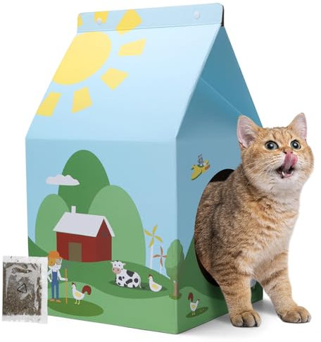 Nobleza Casa de Cartón para Gatos con Catnip, Rascador para Gatos Carton Grande, 30x30x52 cm