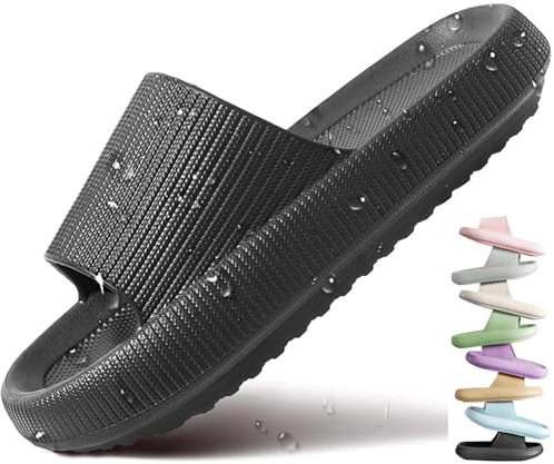 VEXITO Wolken Badelatschen Damen Orthoslipper Original Cloud Slippers Hausschuhe Wolkenschuhe Schuhe Sommer Herren Wolken Schlappen Cozy Slides Pantoletten Weich Schwarz Gr. 46-47