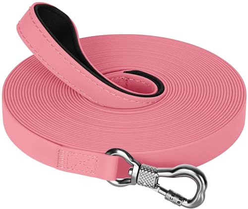 X XBEN Longe pour Chien, 10M Laisse de Dressage étanches pour Chiens, Laisse pour Chien avec Mousqueton Verrouillable, Longe Robuste pour Petits, Moyens et Grands Chiens, Rose