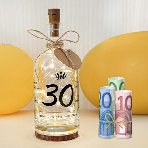 Seutgjie 30 Geburtstag Frau Mann Geschenk Geldgeschenke LED Flaschenlicht mit Sprüche Personalisiertes Geschenk