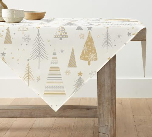 Artoid Mode Boho Weiß Bäume Weihnachten Tischdecke, Tischwäsche Winter Küche Tisch Dekoration Drinnen Urlaub Party Dekor 100x100 cm