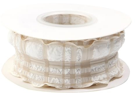 Rockreyoa 10 Yards Gingham-Band Karierte Schleifenband Plissee Vichy Karo Geschenkband Stoffband mit Rüschen Weihnachtsband für DIY Kleidung Vorhang Hochzeit Geschenkverpackungen Hellbraun 2.5cm