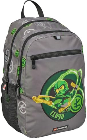 SKANDO BAGS Erweiterbarer Rucksack LEGO® NINJAGO®, Elemental Master of Energy: Geräumiger Rucksack mit zwei großen Reißverschlusstaschen, Fronttasche und seitlichen Netztaschen.